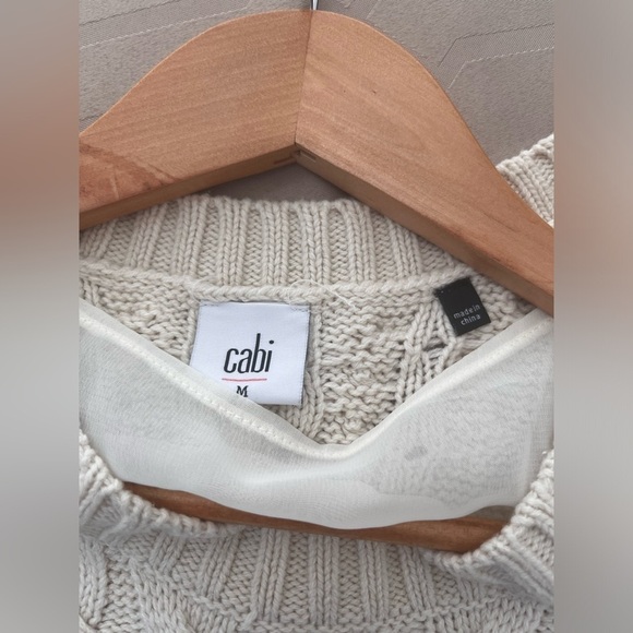 Cabi Women Cable Knit Sweater Lace Up Back in Cream Size Medium - Picture 3 of 6